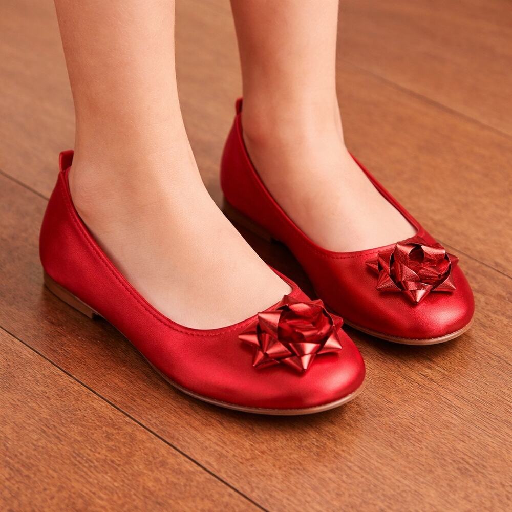 Kate Spade Gap Kids Girls Bow Flat Shoes Youth 5 Red